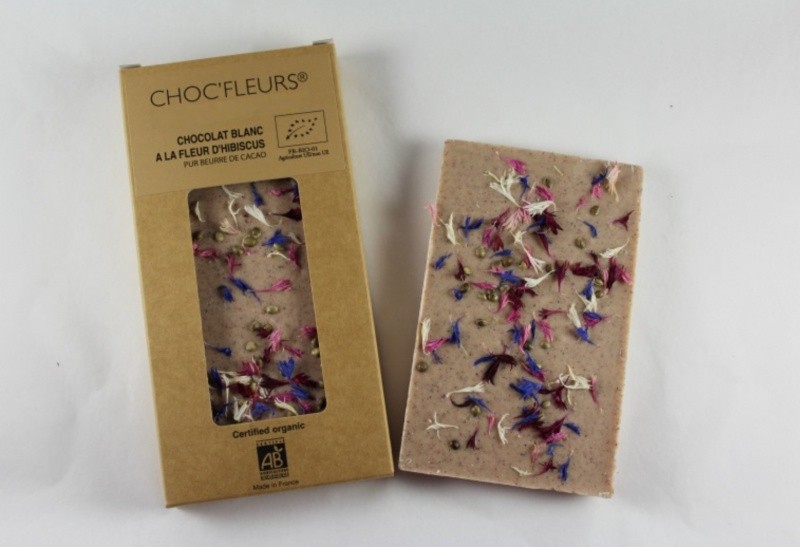 Tablette de chocolat blanc a la fleur d'hibiscus